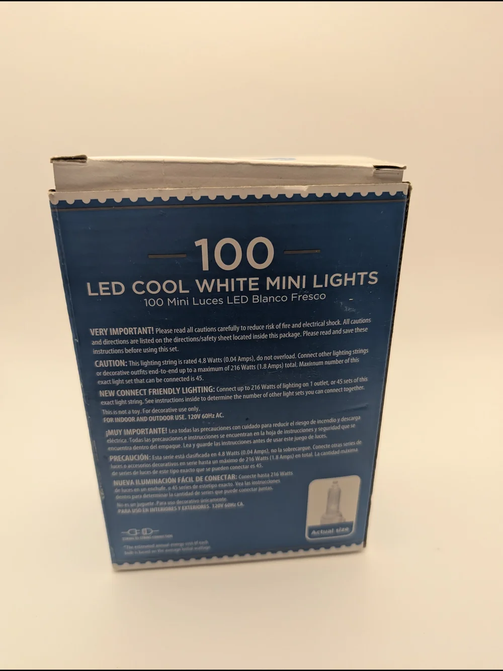 100 LED Cool White Mini Christmas Lights 21.5  Ft WHITE WIRE Holiday Time NEW